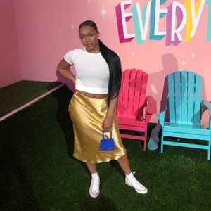 ASOS Metallic Gold Midi Satin Skirt. (petite)